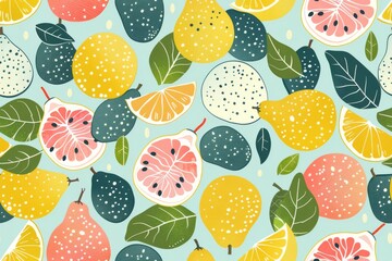Vector style illustration of adorable guavas pattern, sweet and colorful, seamless design 