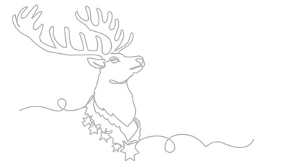 Continuous line drawing abstract deer. Modern one line animal illustration, aesthetic contour. Head of Christmas Santa reindeer for greeting cards, prints, poster, sticker, logo. banner. Vector. © Afandi