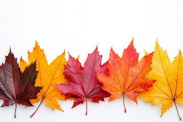 Fototapeta premium Autumn Maple Leaves Flat Lay White Background created with Generative AI