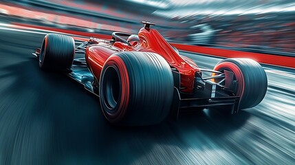 Racer on a racing car passes the track. Motion blur background