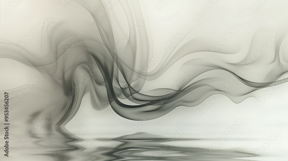 Wall mural An abstract design featuring smoky gray swirls that mimic the gentle motion of fog or mist, seamlessly blending into a soft, neutral water background.