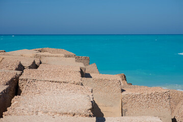 Beaches of Mediterranean sea landscape in Egypt, Sahel, North coast