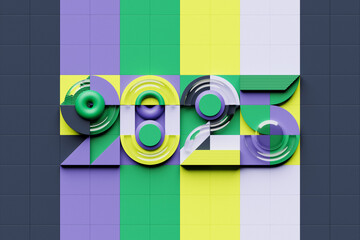 2025 new year card with 3d realistic year number on colorful  background. 3D illustration....