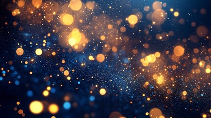 Obraz premium abstract background with Dark blue and gold particle. Christmas Golden light shine particles bokeh on navy blue background. Gold foil texture. Holiday concept.
