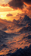 Naklejka premium Golden Hour Majesty: A Majestic Mountain Ridge Bathed in the Warm Glow of a Fiery Sunset