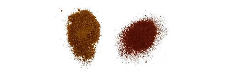 Close-up shot of 2 types of spices on white background