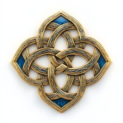 Golden Celtic Knot with Blue Gemstone Detail.