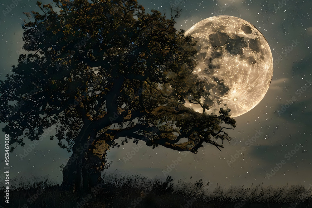 Wall mural full moon over the forest