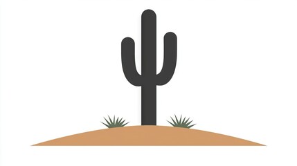   Cactus on hill, grass in foreground, white background, blue border