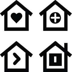Fototapeta premium Simple house icons for property apps, real estate websites, and navigation UI design.