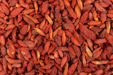 Macro Dried Asian Goji Berries Lycium barbarum Top View