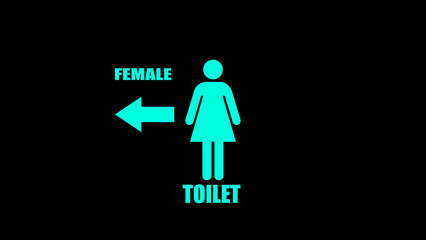 Neon, glowing female toilet icon. female toilet or bathroom sign.