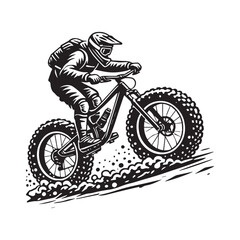 Obraz premium Mountain Biker silhouette - Mountain Cycling Clipart - Mountain Biker Snowy Ride vector illustration in black and white