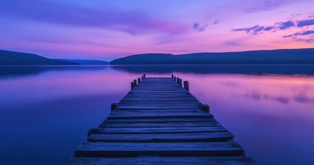 Naklejka premium old wooden dock on the edge of Lake