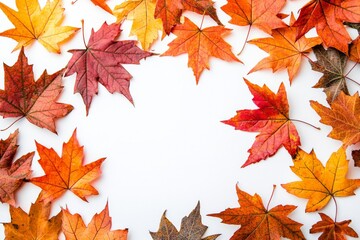 Autumn Maple Leaves Flat Lay White Background created with Generative AI