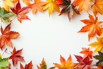 Fototapeta premium Autumn Maple Leaves Flat Lay White Background created with Generative AI