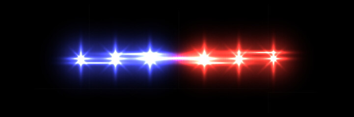Police or ambulance car siren flare lights on black background. Blue and red emergency lamps in darkness. Realistic patrol vehicle flashers vector illustration. © Mariquita vector