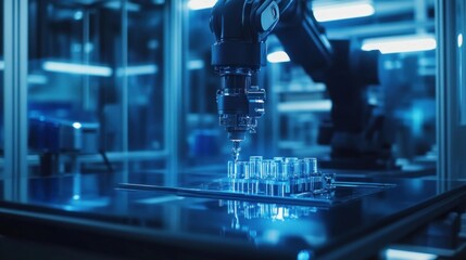 Fototapeta premium Highly Sophisticated Robotic Arms Operating with Precision on Advanced Manufacturing Assembly Lines