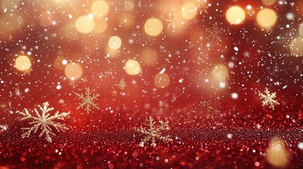 Glittering Red Christmas Background with Snowflakes and Lights for a Merry Christmas Banner