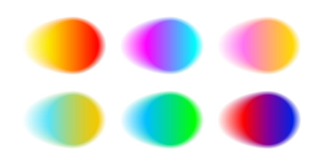 Gradient color round shape background. Abstract rainbow blur circles with graduation. Neon colored bright blending icons. Colorful geometric graphic vector set isolated on white.