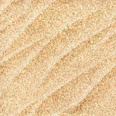 Sand background top view. Beach or desert texture with golden sandy waves or dunes. Golden brown sandy surface captures beauty and simplicity of nature. Realistic 3d square vector illustration.