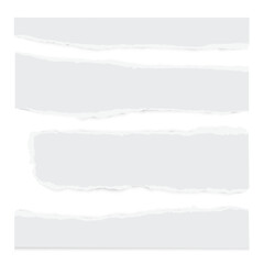 Torn white paper sheets set with ripped edges on white background. Scrapbook edge, notebook tear, blank page split vector collection. Damaged letter, document mockup, newspaper cutout.