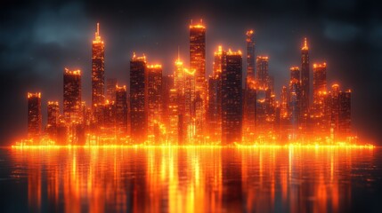 Burning City Skyline Reflection