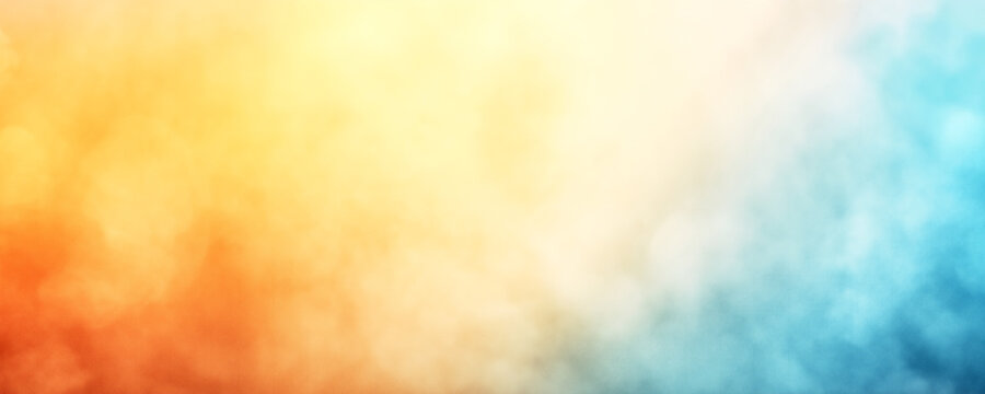 Abstract background with blurred pastel colors. Soft light and shadow, yellow, orange, and blue color gradient, grainy texture, blurred clouds.