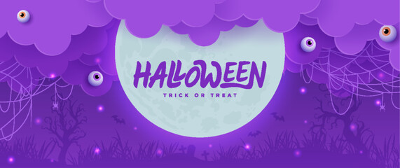 Dark background Halloween banner template on spooky elements. Perfect as website background or Halloween themed banner design.