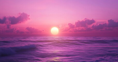Obraz premium purple sunset over the ocean, a pink sky