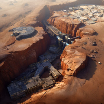 Abbau seltener Erden auf fremden Planeten - Science Fiction - k&uuml;nstlerische Darstellung