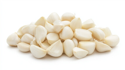 white peeled garlic cloves isolated on white background