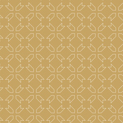 Abstract geometric pattern with crosses, stripes, lines. Seamless vector background. White and gold ornament. Modern reticulated graphic design.