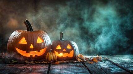 Halloween jack o lantern with smoke studio light photo