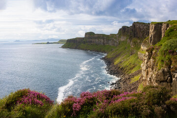 Panorama with view of the Scottish coast on the Isle of Skye, Scotland.