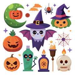 Halloween element collection on white background 