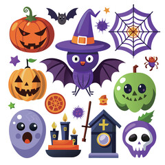 Halloween element collection on white background 