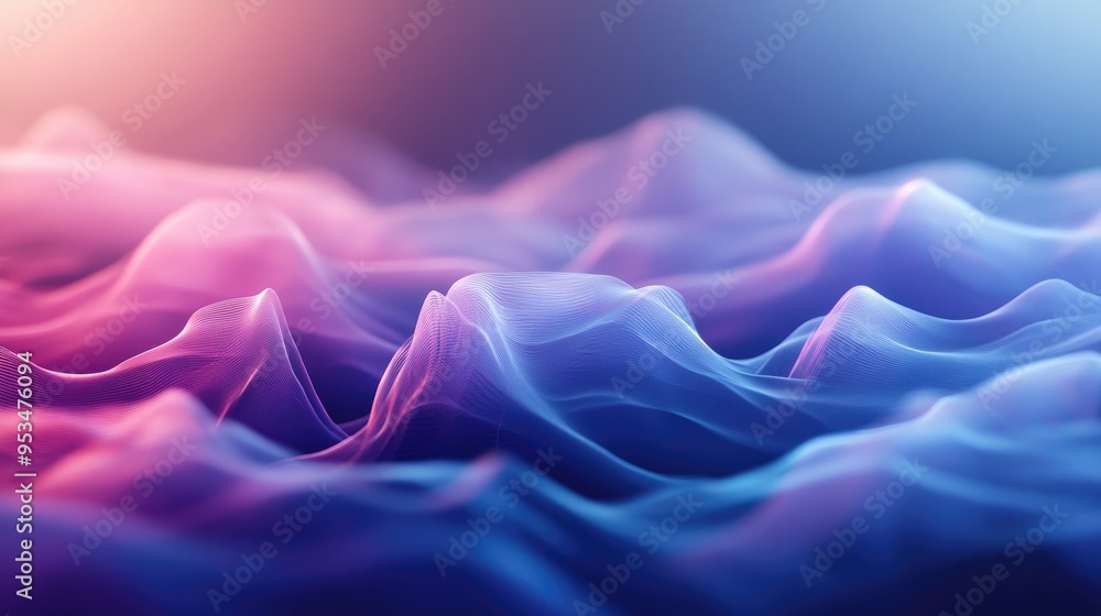 Poster abstract wavy fog rising up, rhythmically arranged on a futuristic fractal background, symbolizing t