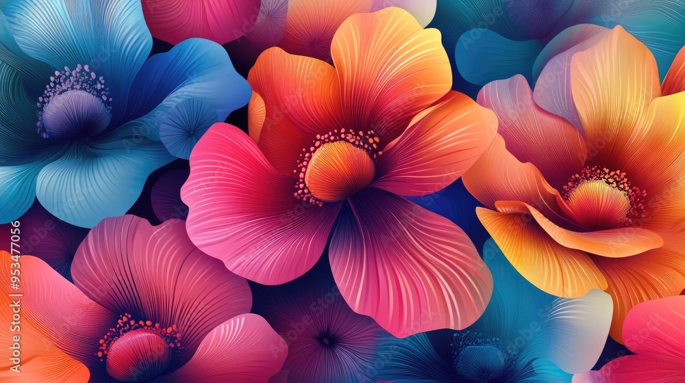 Poster beautiful colorful flowers in a vector abstract background, creating a dynamic and artistic design w