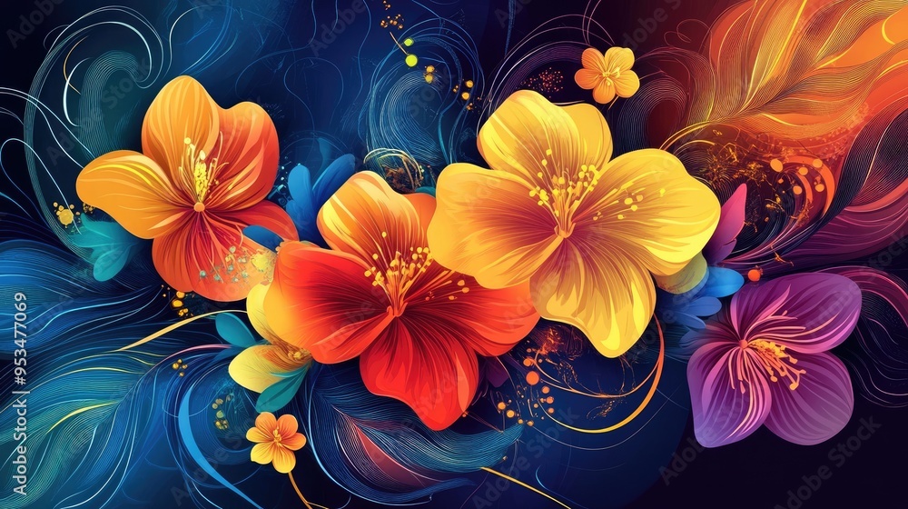 Poster beautiful colorful flowers in a vector abstract background, creating a dynamic and artistic design w