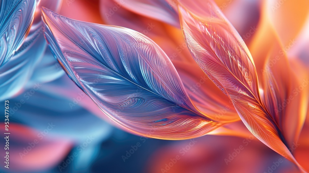 Poster beautiful wavy leaves in abstract patterns, rising on a futuristic fractal background, 3d rendering,
