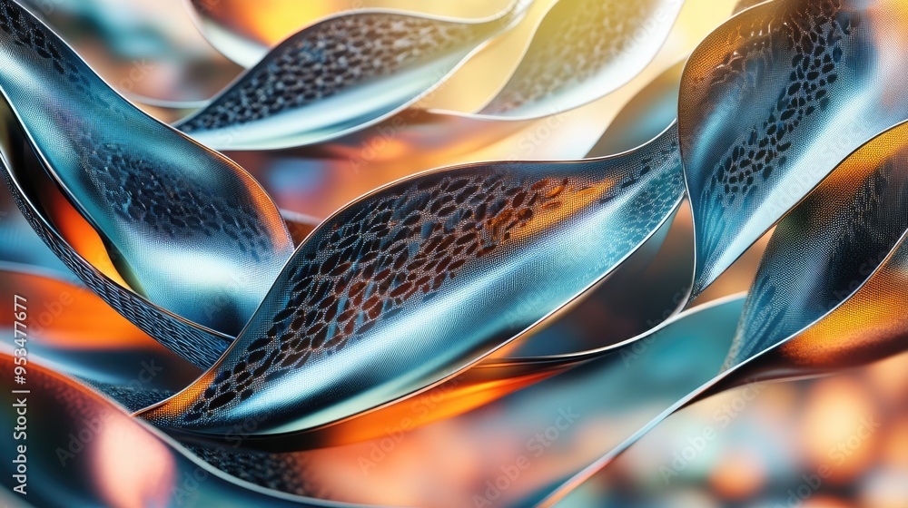 Poster beautiful wavy leaves in abstract patterns, rising on a futuristic fractal background, 3d rendering,
