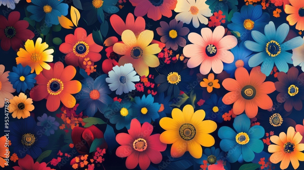 Poster colorful flowers in a vector abstract background, arranged in a vibrant and artistic pattern, creati