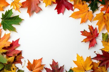 Fototapeta premium Autumn Maple Leaves Flat Lay White Background created with Generative AI