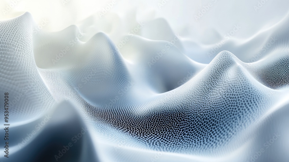 Poster life begins with abstract wavy fog, rising and arranged rhythmically on a futuristic fractal backgro