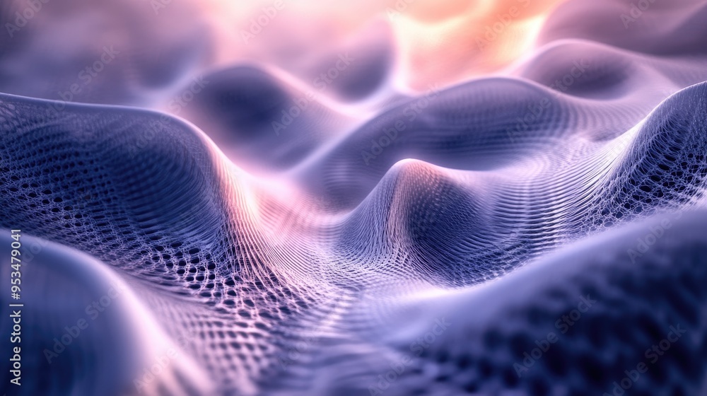 Poster life begins with abstract wavy fog, rising and arranged rhythmically on a futuristic fractal backgro