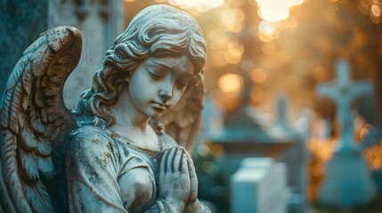 Fallen Angelic Statue in Weathered Graveyard Symbolizes Grace Lost and Eternal Sorrow