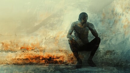 Obraz premium Transparent abstract depiction of homeless life, with a dynamic naturistic background that contrasts despair with a glimmer of hope