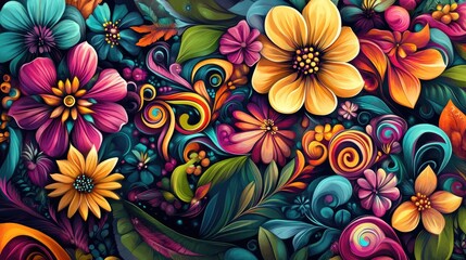 Fototapeta premium Vector abstract background featuring beautiful and colorful flowers, with intricate designs and vibrant hues, creating a lively and artistic scene