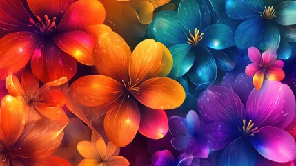 Vector abstract background featuring vibrant and colorful flowers, arranged in a dynamic and artistic pattern, creating a stunning scene